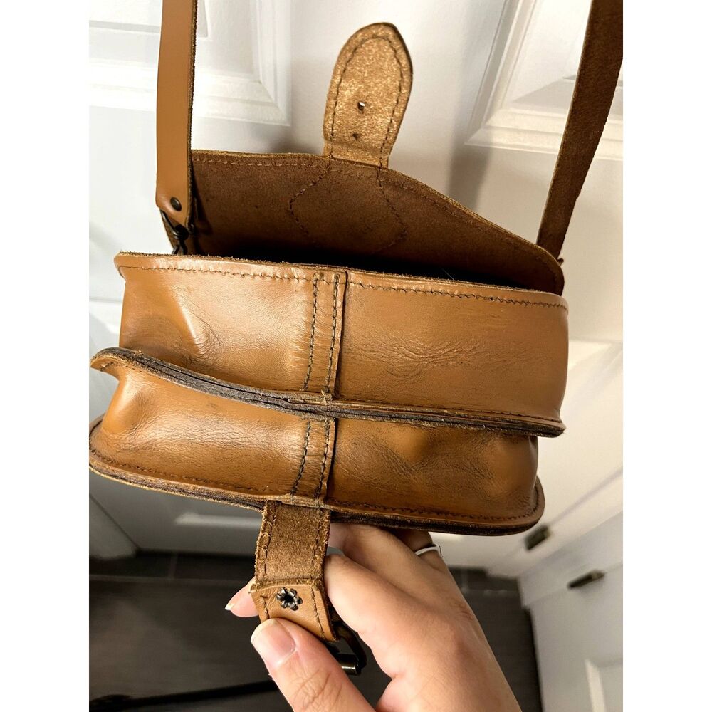 Brown Small Leather Crossbody Saddle Bag Made in Greece - Picture 5 of 8